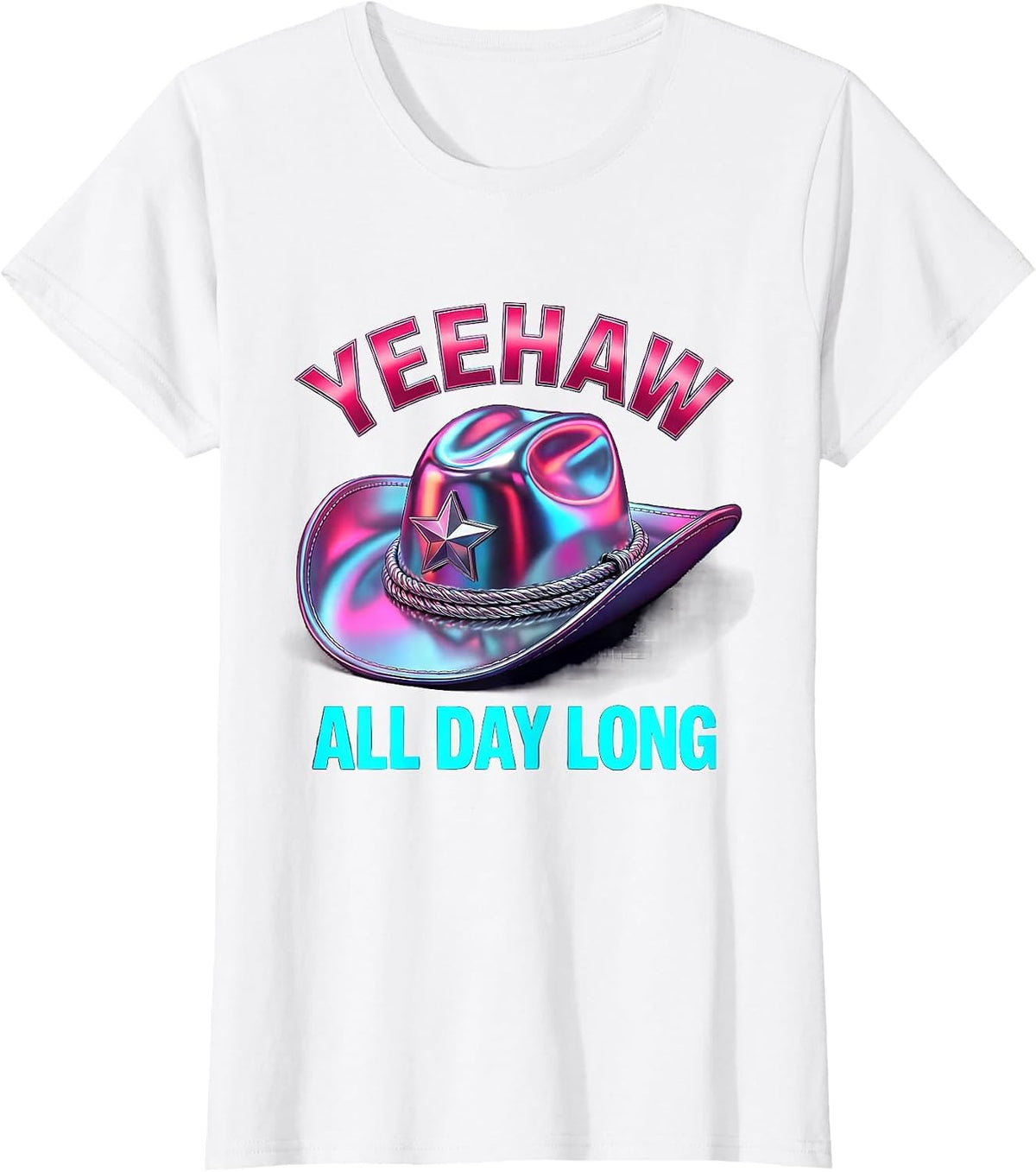 Women's Yeehaw All Day Long Cowgirl Design T-Shirt - White