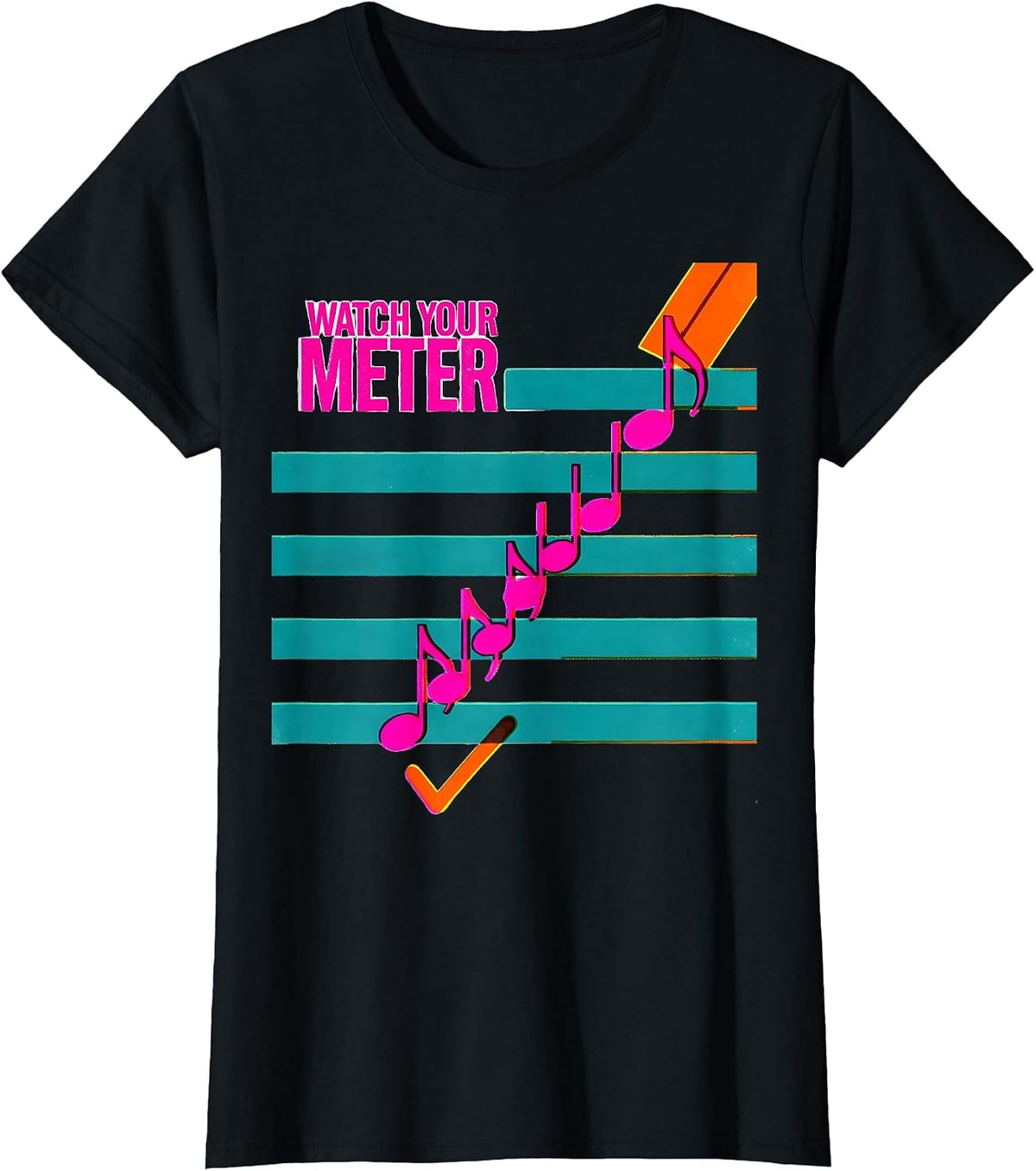 Women's Watch Your Meter Risograph Music Teacher Pun Humor T-Shirt - Black