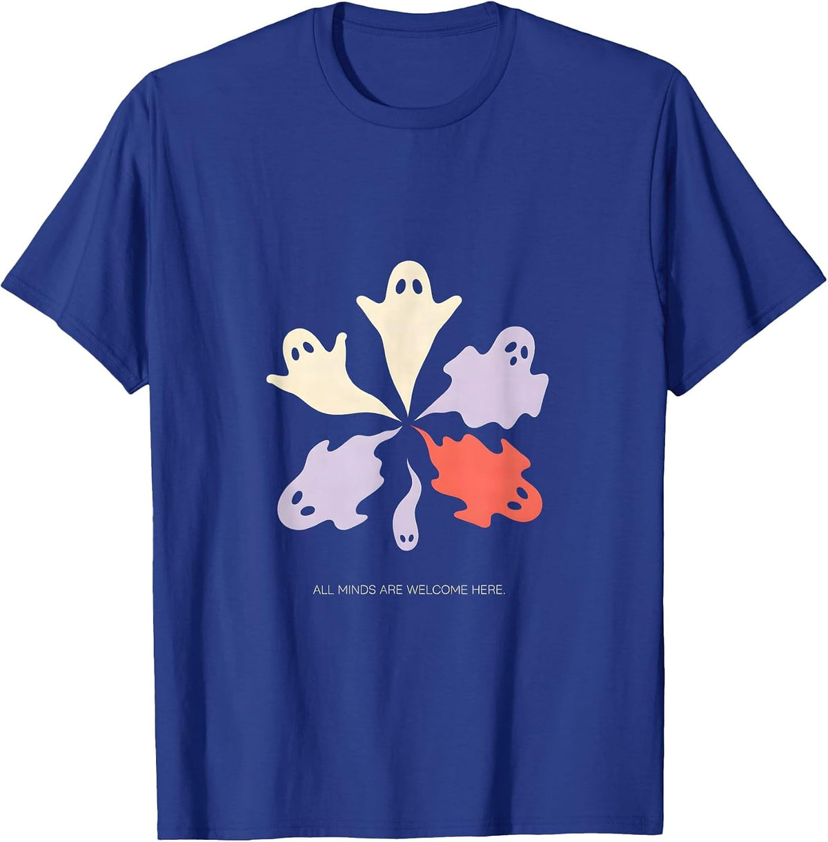 All Minds Are Welcome Here Halloween Mental Health Ghost T-Shirt - Royal Blue