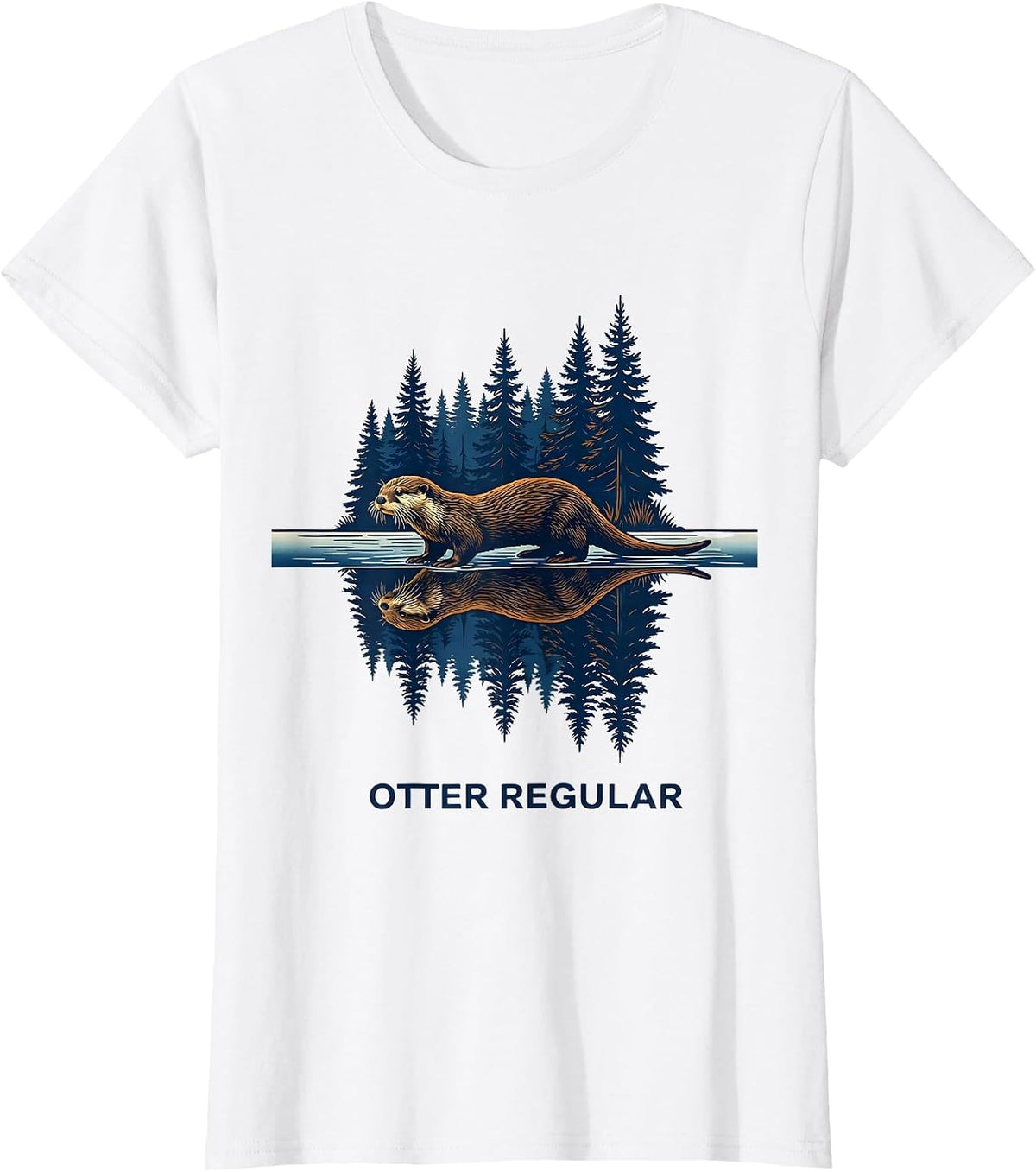 Otter Regular Ukiyo-e Forest Wildlife Nature Art Outdoor T-Shirt - White