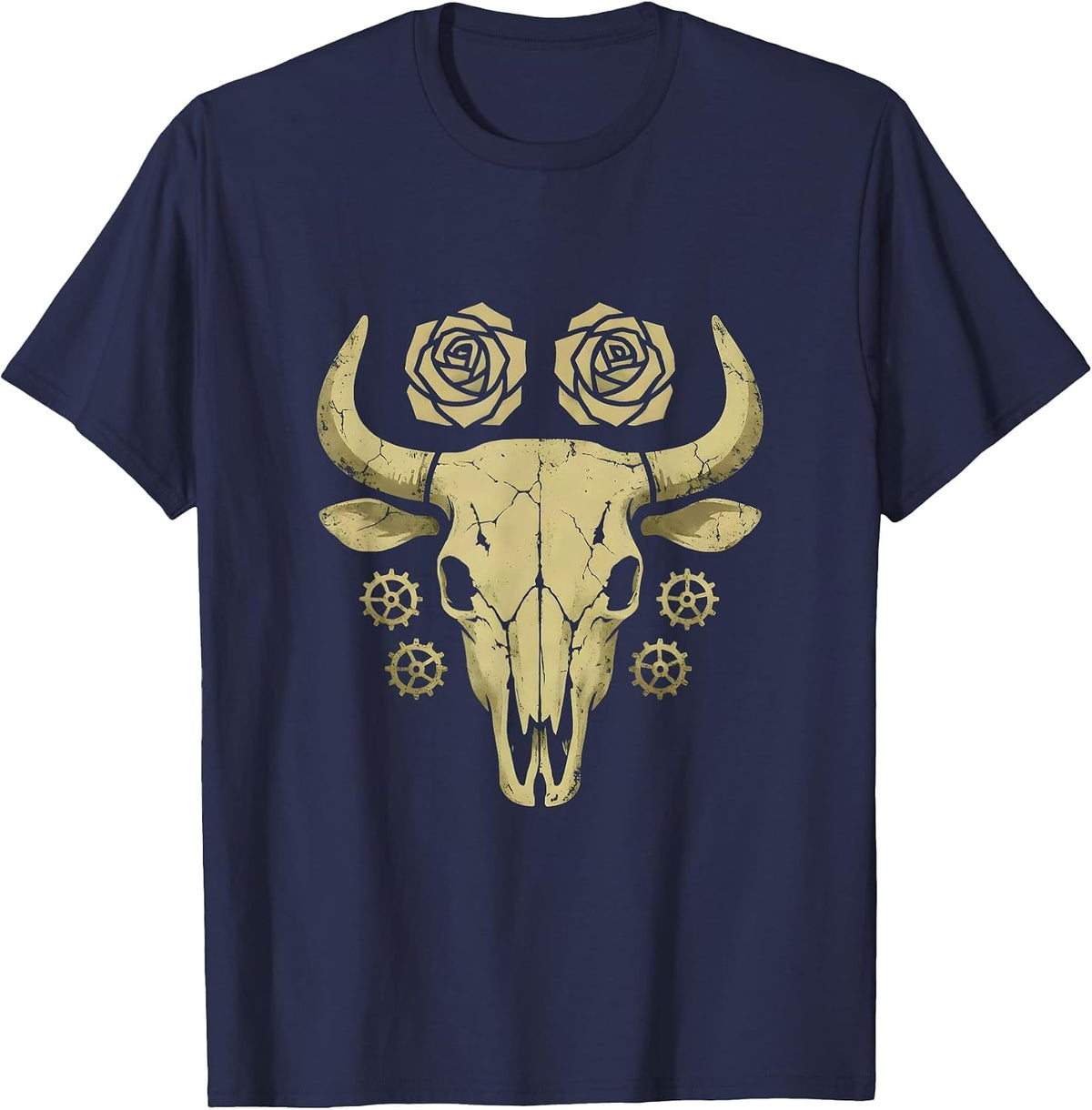 Rhinestone Cowgirl Boots Spurs and Roses Graphic T-Shirt - Navy Blue