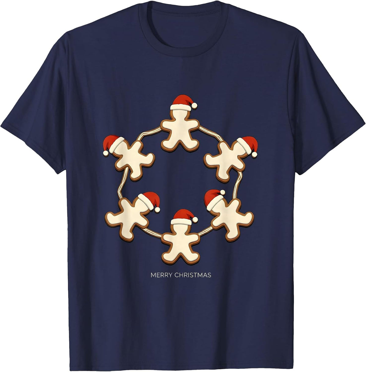 Merry Christmas Santa Hat Lights Family Matching Pajama T-Shirt - Navy Blue