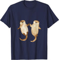 Otters Holding Hands T-Shirt - Navy Blue