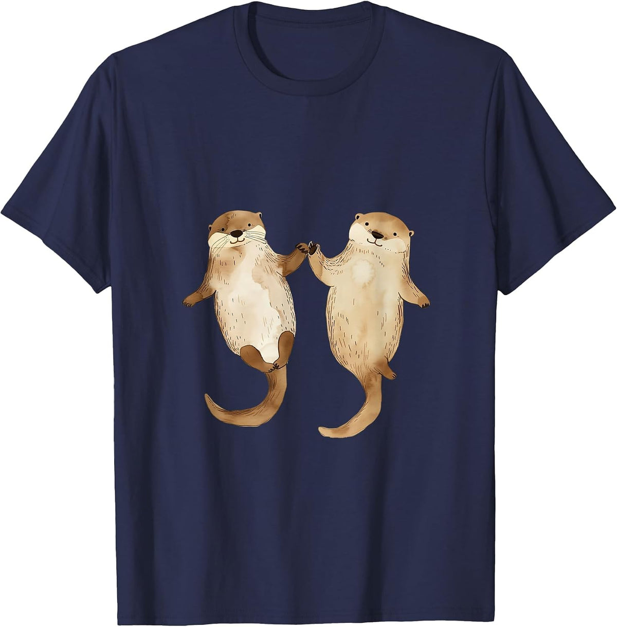 Otters Holding Hands T-Shirt - Navy Blue