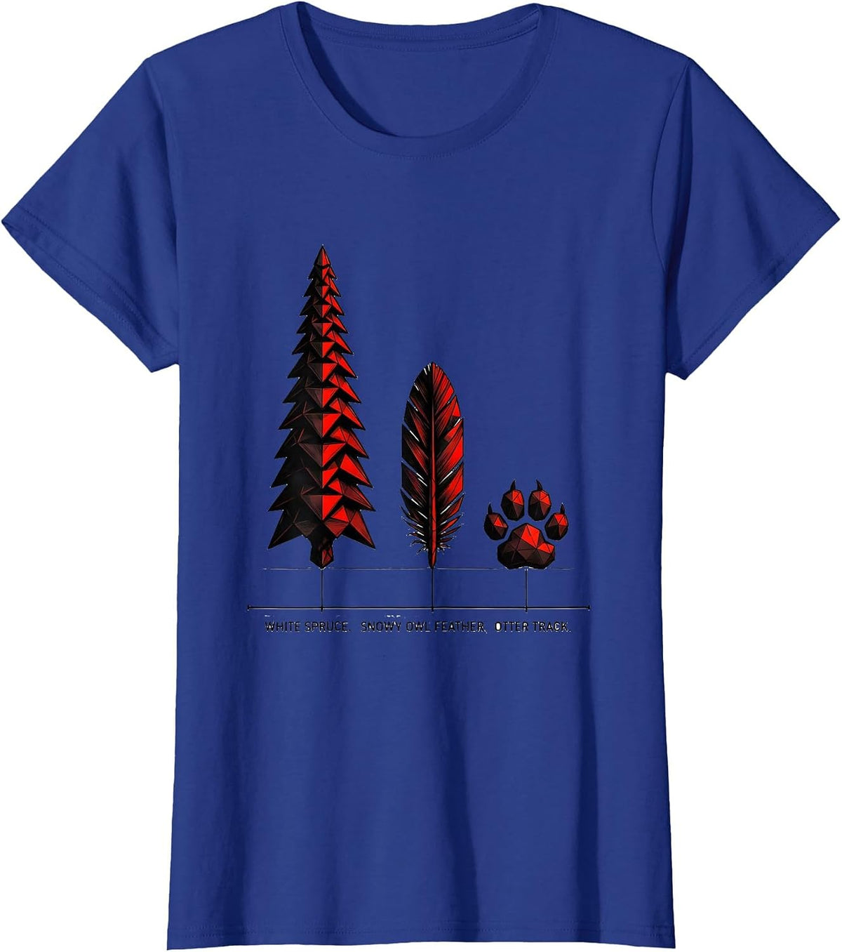 Women's White Spruce Snowy Owl Feather Otter Track Vintage Forest T-Shirt - Royal Blue