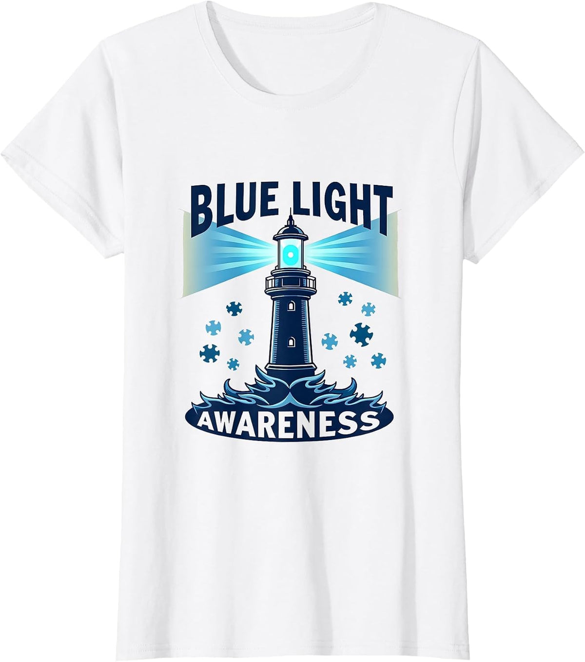 Blue Light Awareness Autism Support Design T-Shirt - White