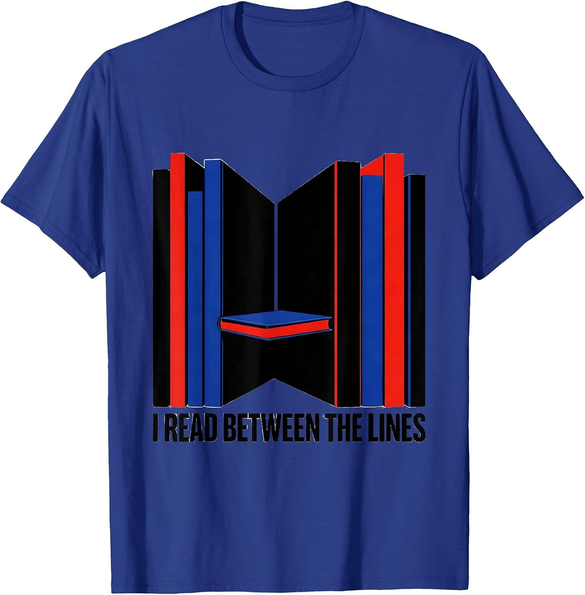 Men's I Read Between The Lines Geometric Bookworm Reader Gift T-Shirt - Royal Blue