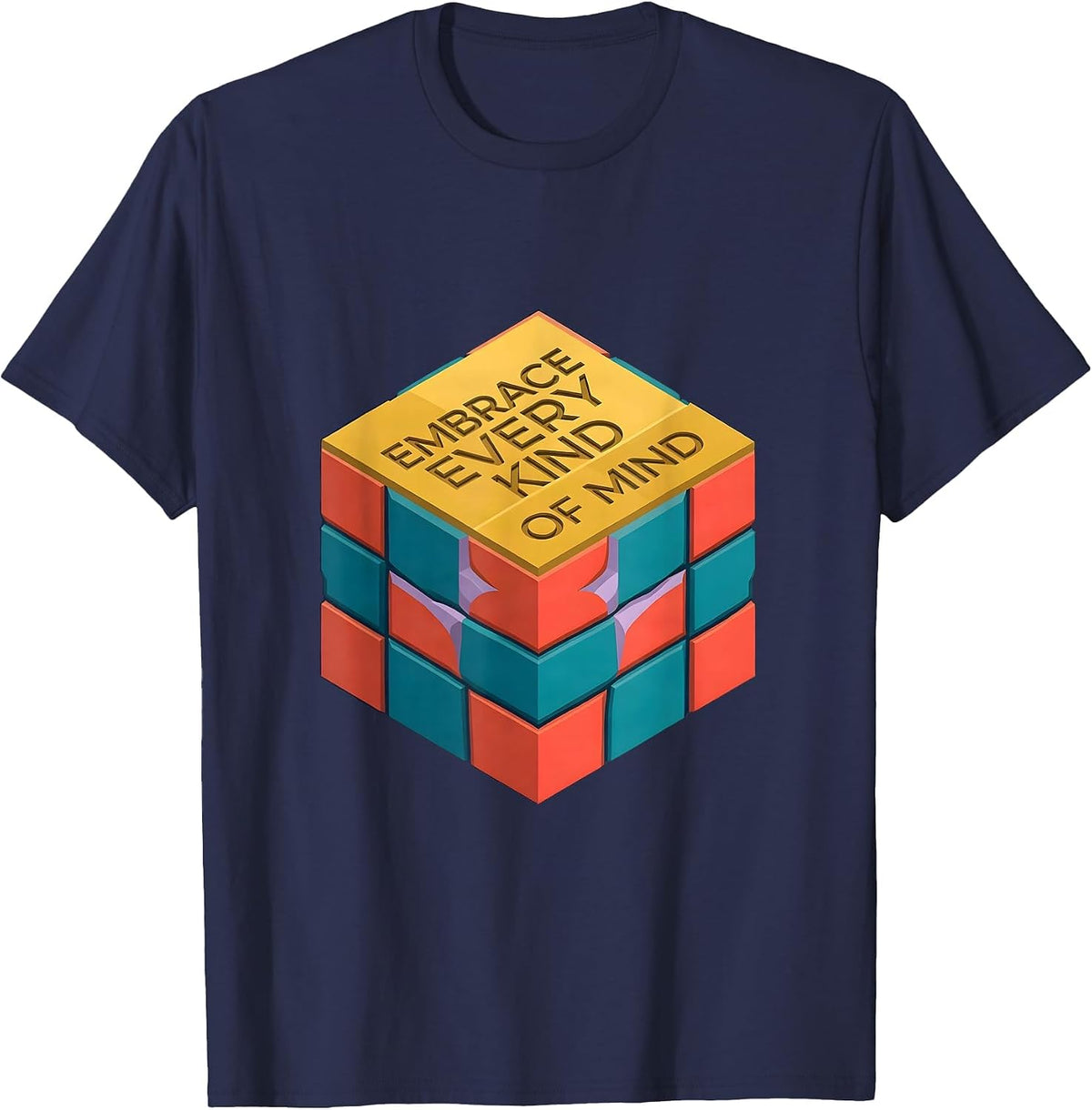 Embrace Every Kind of Mind Autism Awareness Design T-Shirt - Navy Blue
