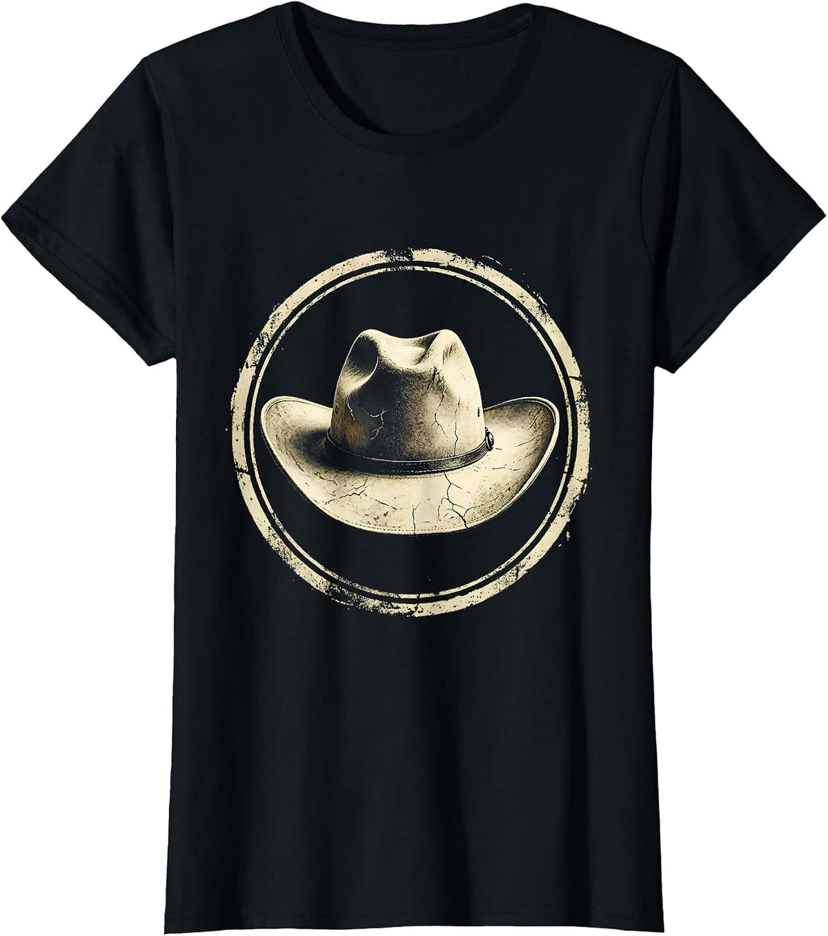 Women's Rhinestone Cowgirl Hat Wild Roses Graphic T-Shirt - Black