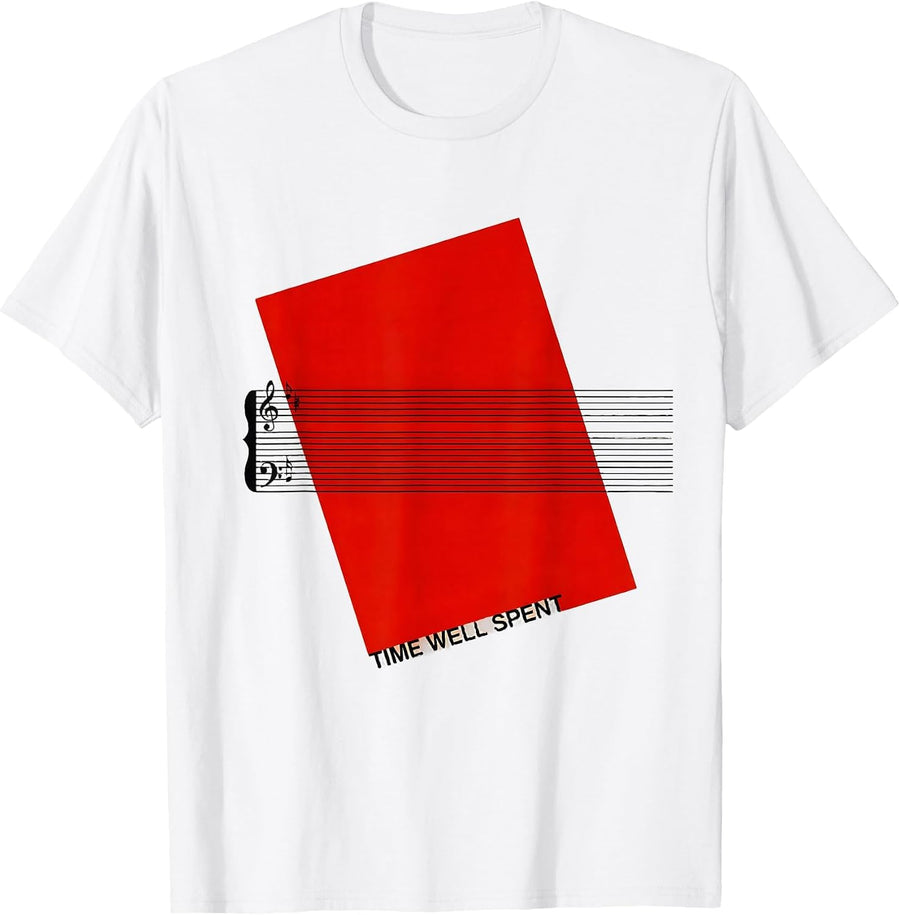 Men's Time Well Spent Minimalist Music Lover Gift Funny Musician T-Shirt - White