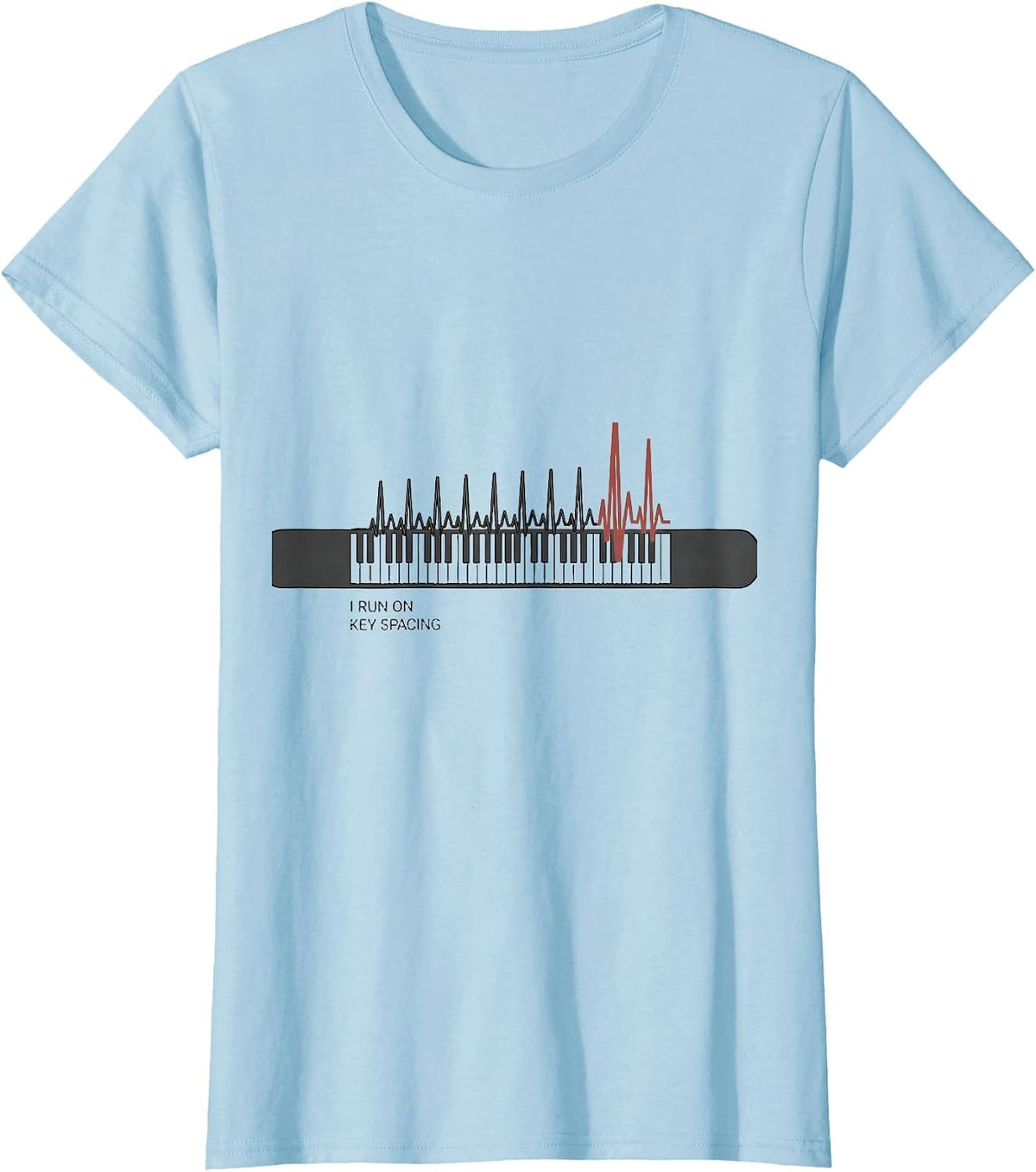 I Run On Key Spacing Minimalist Pianist EKG Pulse Line Humor T-Shirt - Baby Blue