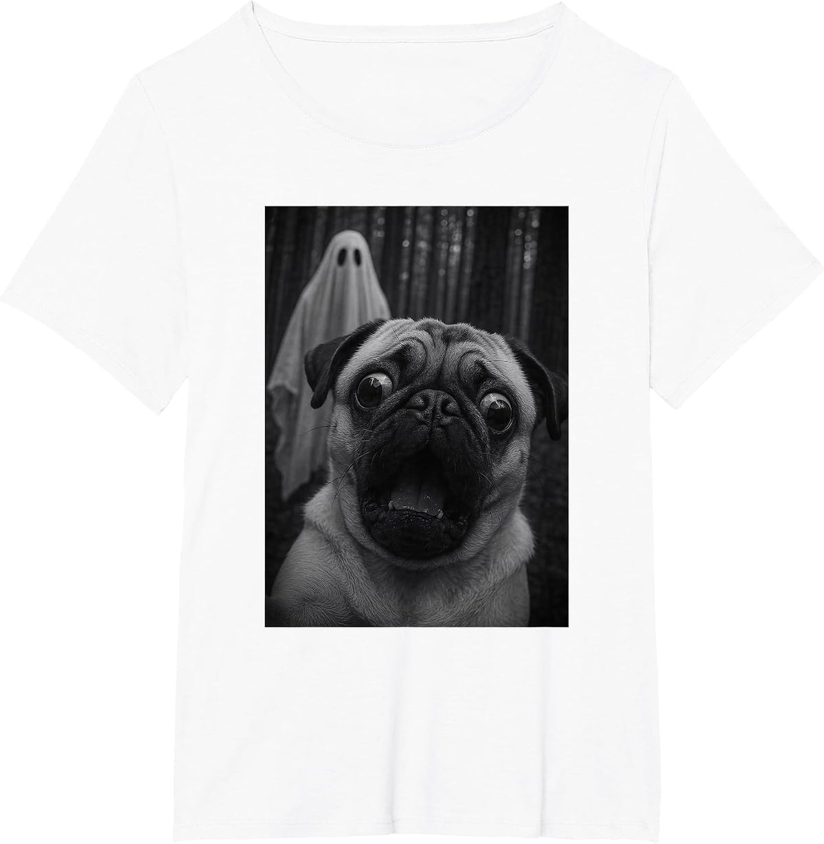 Funny Pug Dog Ghost Selfie Halloween Mom Dad Kids T-Shirt - White