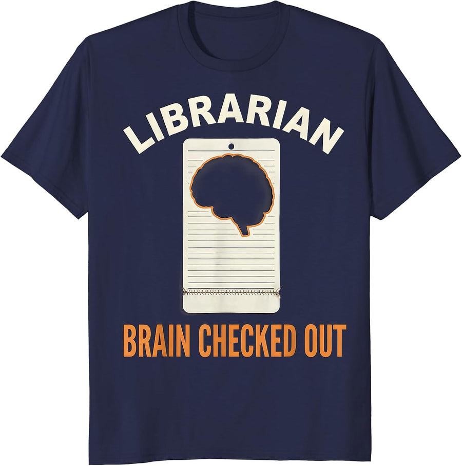 Librarian, Brain Checked Out Funny Teacher Halloween Zombie T-Shirt - Navy Blue