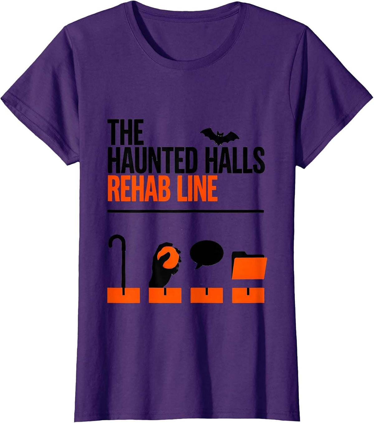 Women's The Haunted Halls Rehab Line Funny Physical Therapy T-Shirt - Purple