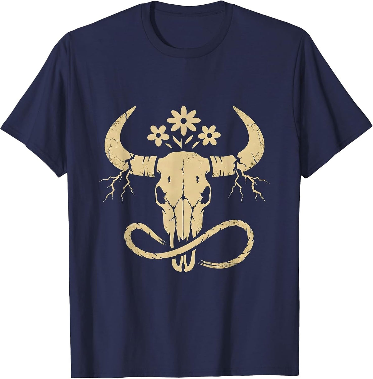 Men's Cowgirl Cracking Whip Lightning Bolt Graphic T-Shirt - Navy Blue