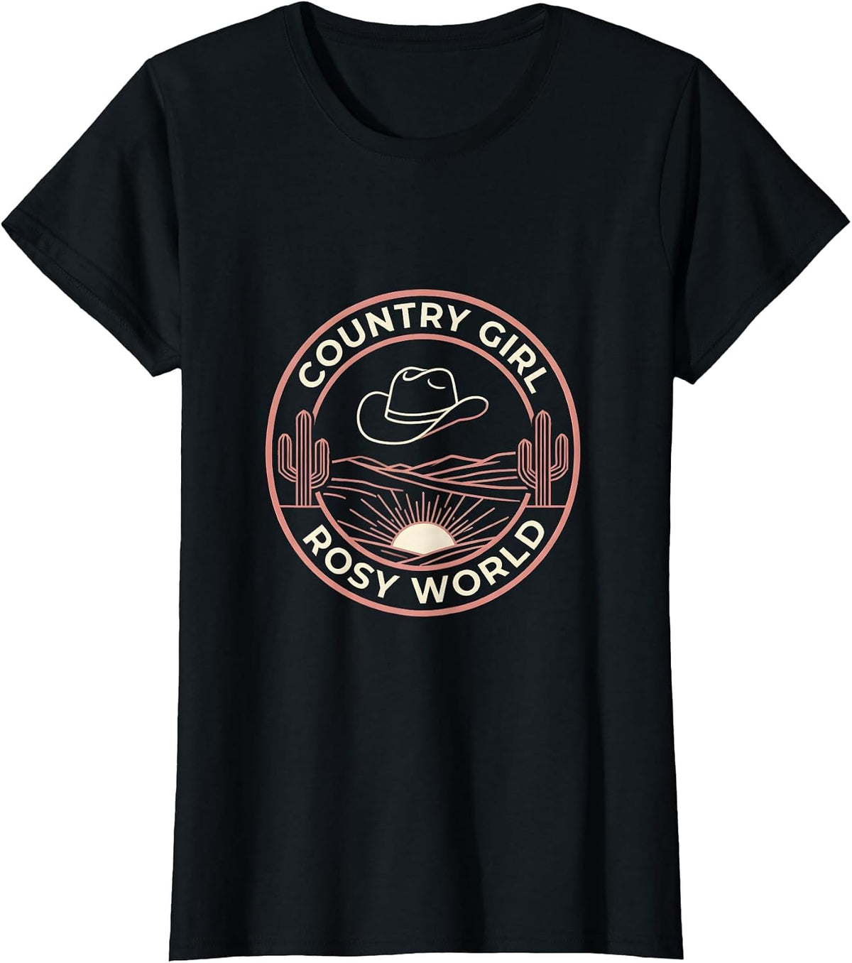 Country Girl Rosy World Pink Cowgirl Design T-Shirt - Black