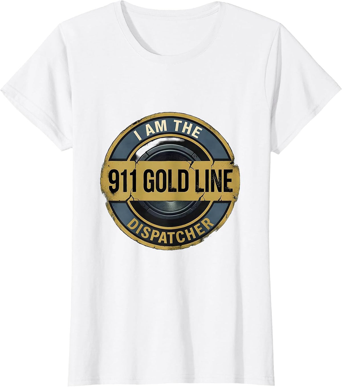 Women's I Am The 911 Gold Line Dispatcher Distressed First Responder T-Shirt - White