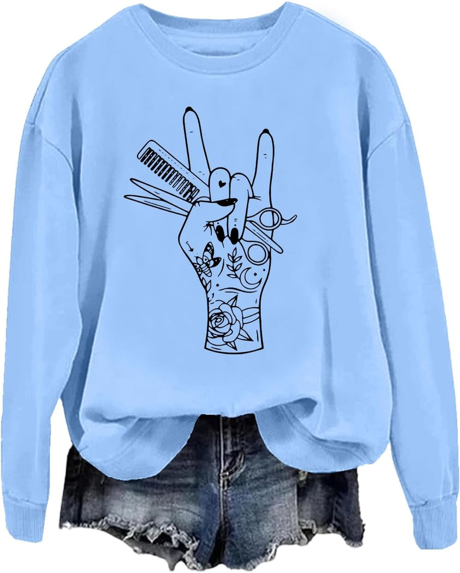 Hair Stylist Sweatshirt, Hairstylist Sweatshirt, Hair Stylist Shirt, Minimalist Hairstylist Sweatshirts Women Men - Sky Blue