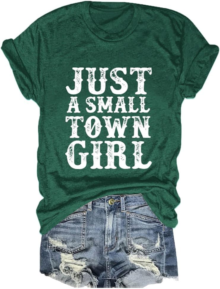 Country Music Shirt Women's Just a Small Town Girl Shirt Vintage Letter Graphic Tee Summer Casual Short Sleeve Tops - Dark