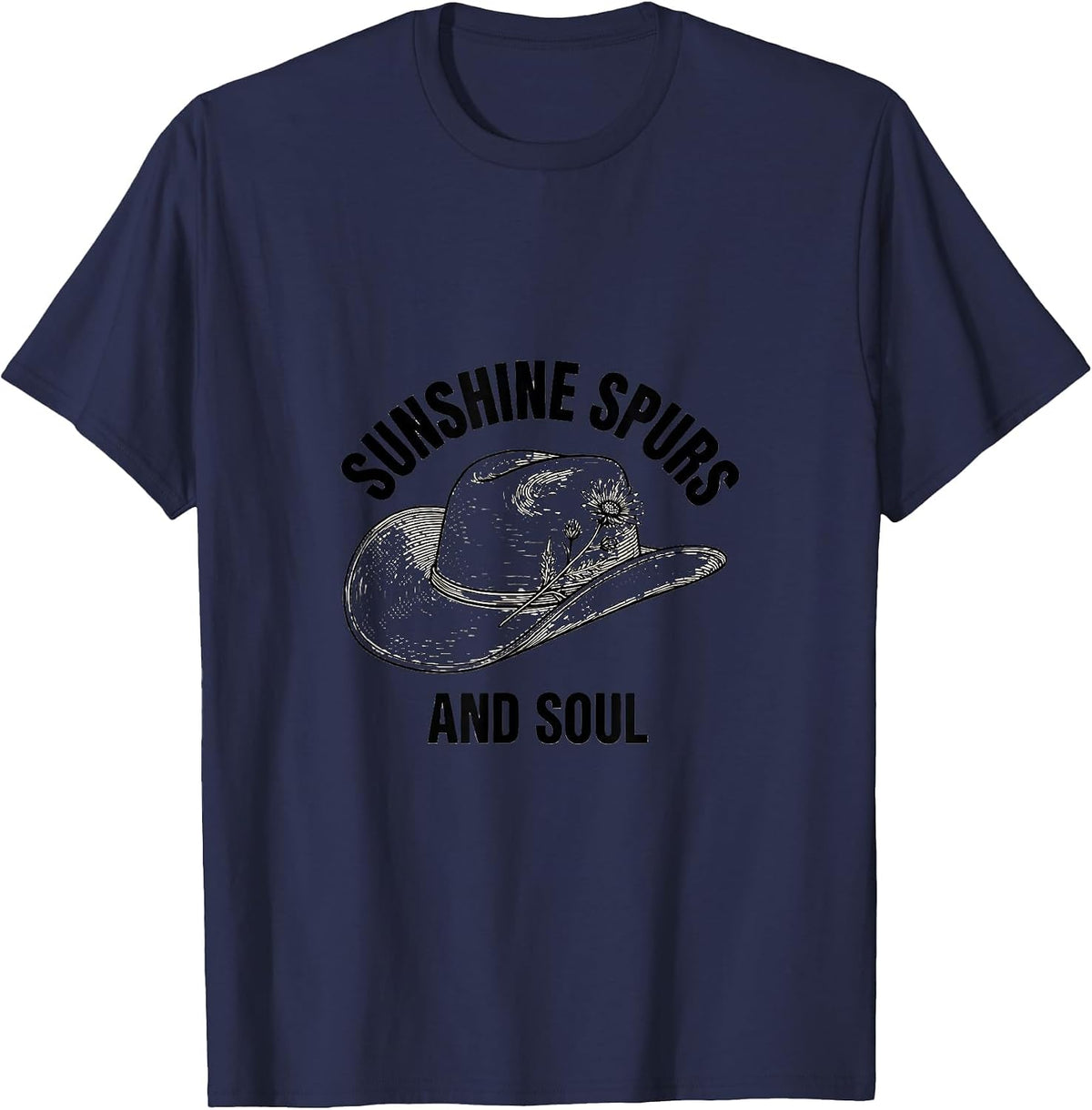 Men's Sunshine Spurs and Soul Cowgirl Design T-Shirt - Navy Blue
