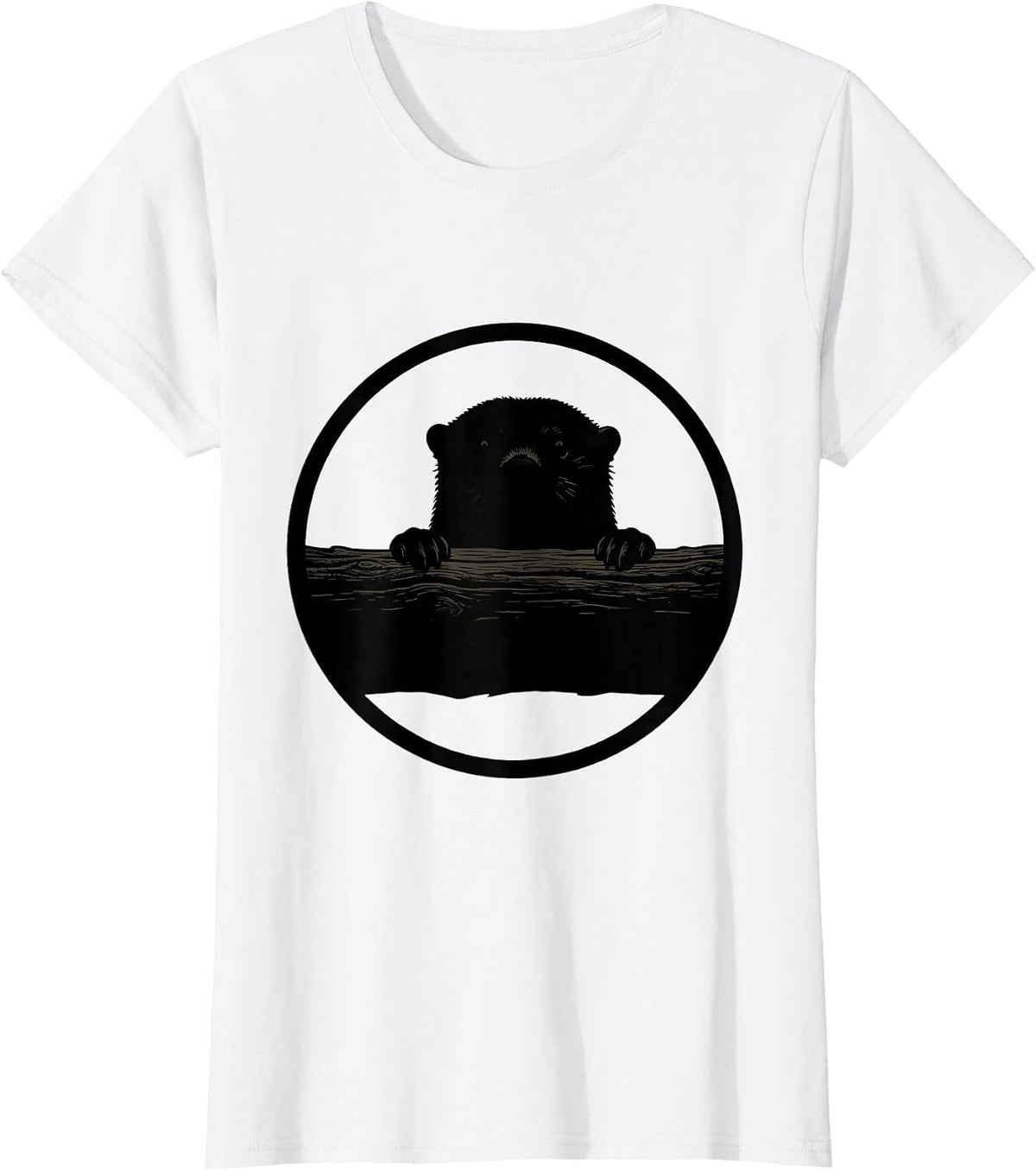 Women's Otter Peeking Over Mossy Riverbank Log T-Shirt - White