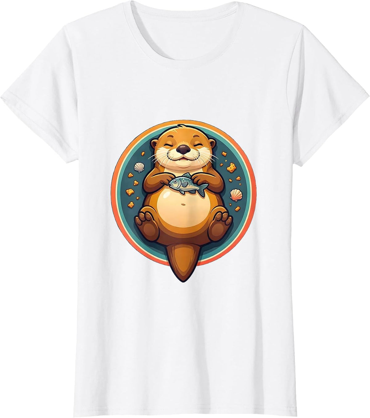 Women's Funny Otter Napping Belly-Up Snack Time Design T-Shirt - White