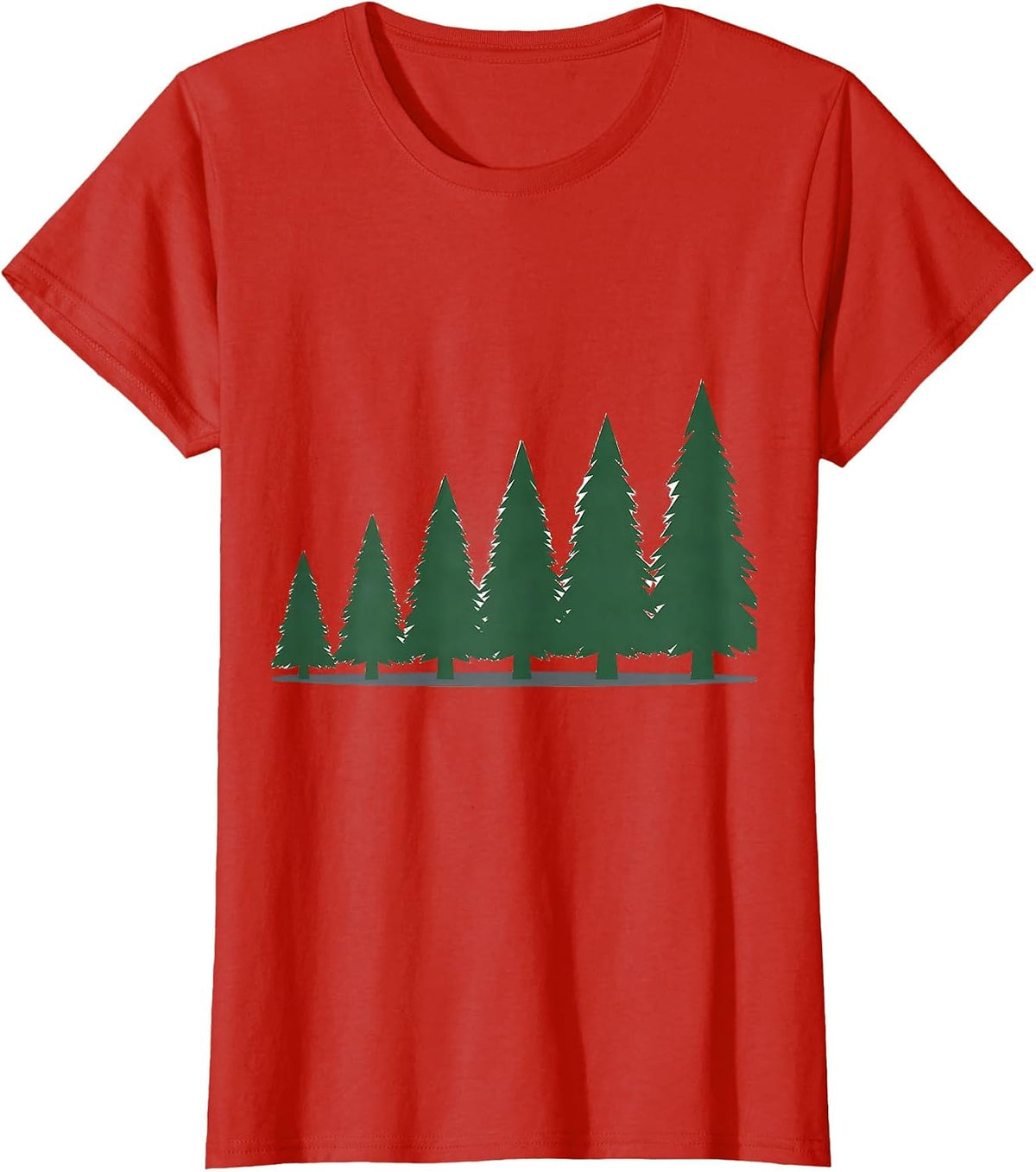 Women's Evergreen Tree Row Christmas Family Matching Holiday T-Shirt - Red