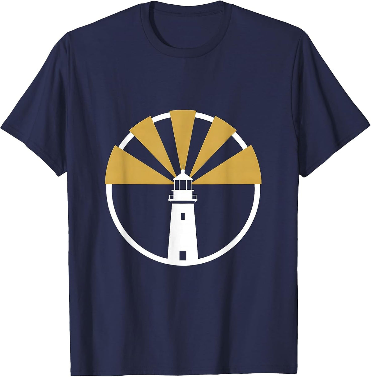 Autism Awareness Lighthouse Rainbow Rays Graphic T-Shirt - Navy Blue