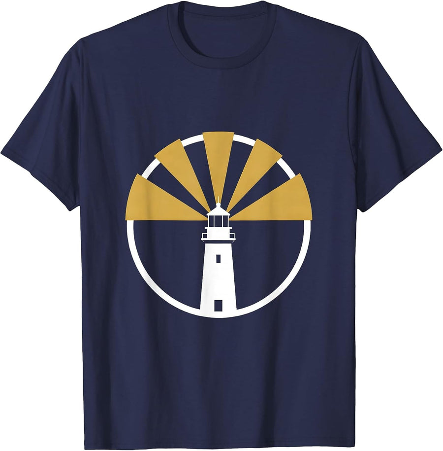 Autism Awareness Lighthouse Rainbow Rays Graphic T-Shirt - Navy Blue
