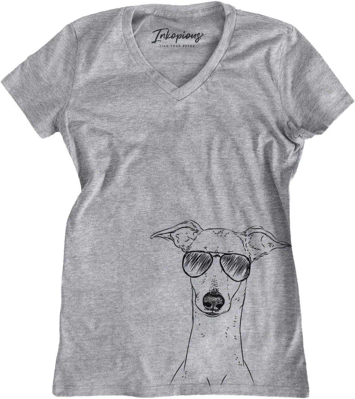 Aviator Pip the Italian Greyhound Dog Triblend T-Shirt - Grey Modern V-neck