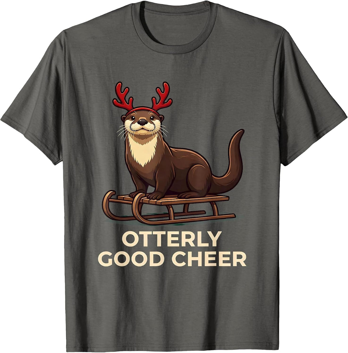 Men's Otterly Good Cheer Funny Otter Christmas Pajama Animal Lover T-Shirt - Asphalt Grey