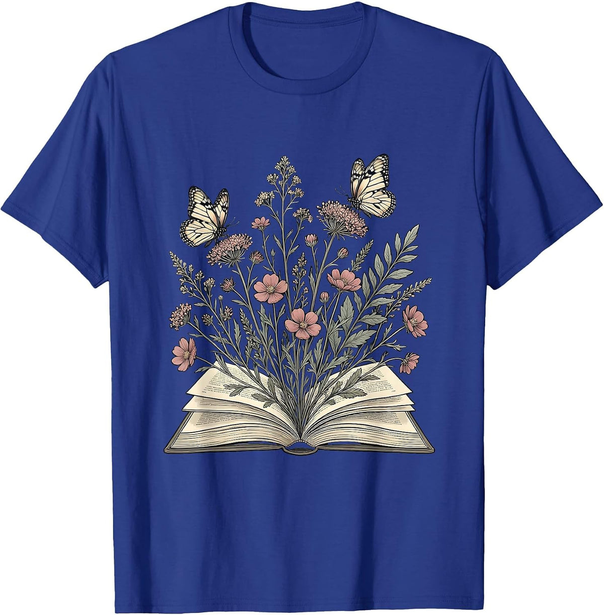 Men's Sped Teacher Wildflower Book Butterfly Design T-Shirt - Royal Blue