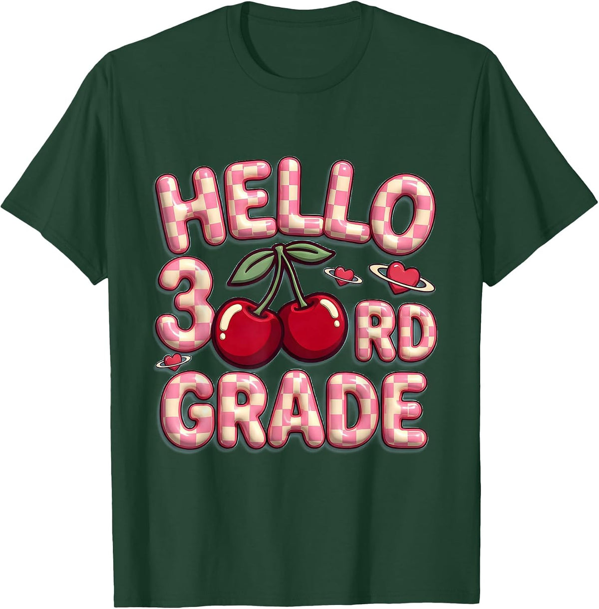 Men's Hello 3rd Grade Cute Leopard Teacher Back To School Girls T-Shirt - Dark Green