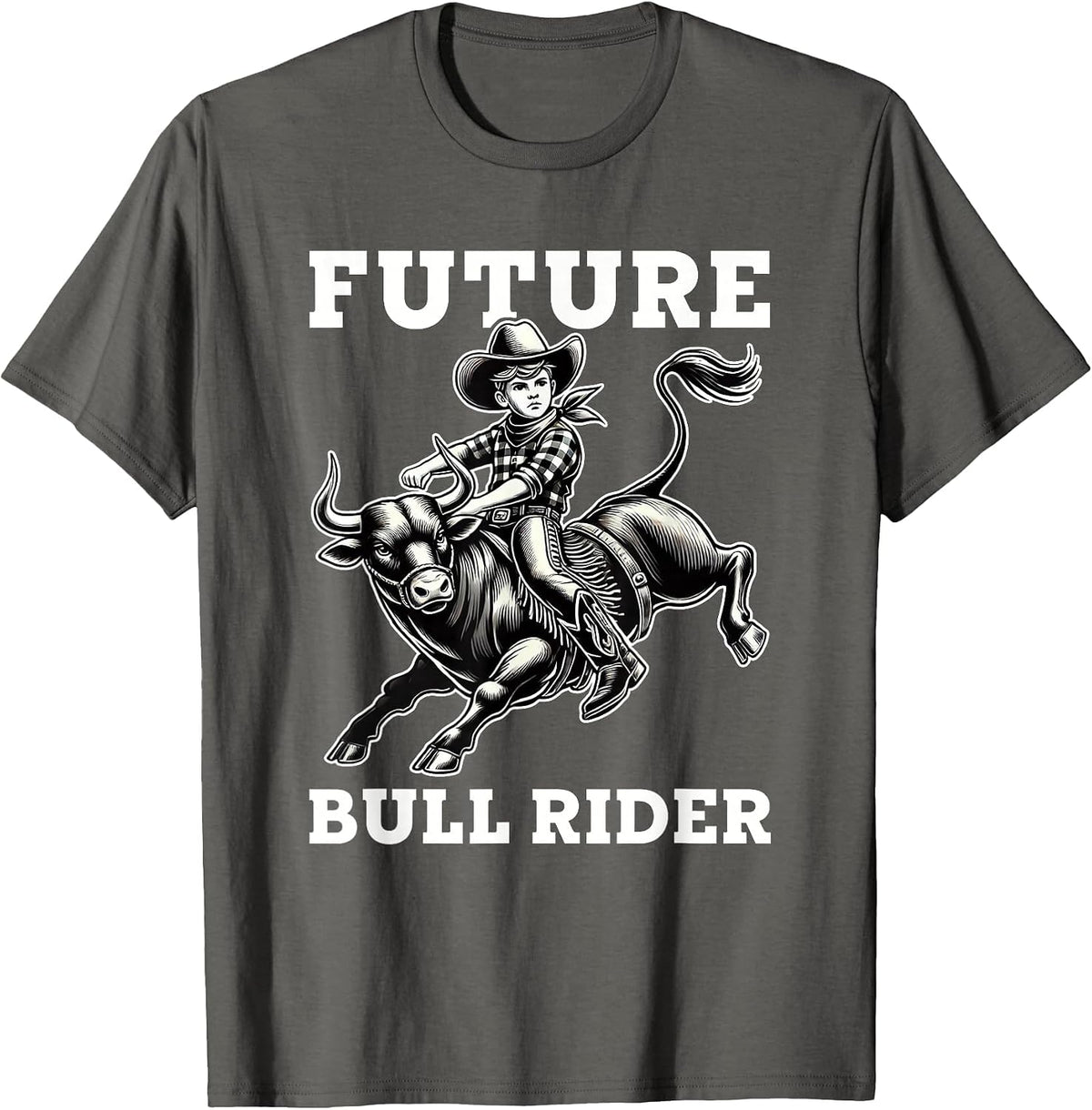 Future Bull Rider Boys Kids Bull Riding Rodeo T-Shirt - Asphalt Grey