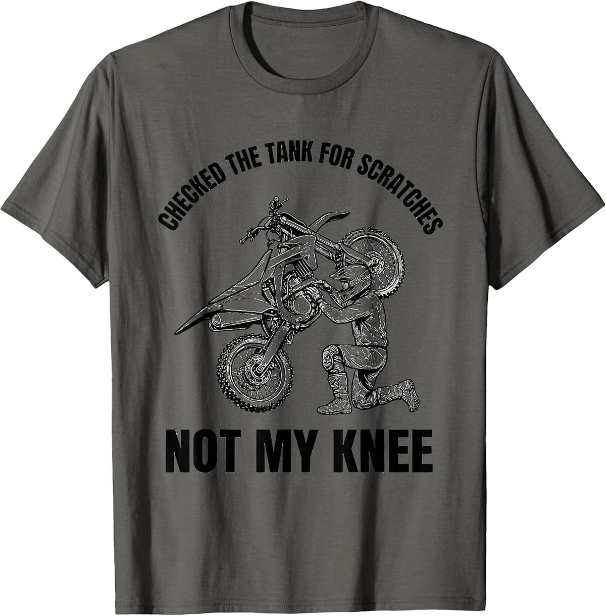 Men's Checked The Tank For Scratches, Not My Knee Biker T-Shirt - Asphalt Grey