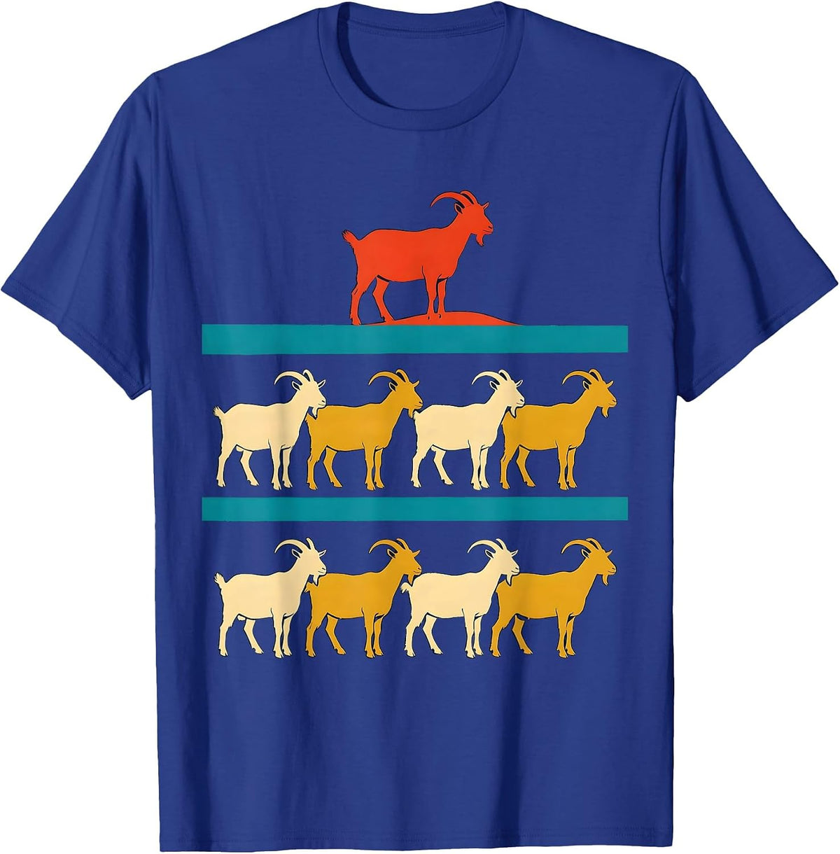 Men's Stacked Goats Screenprint Farm Animal Lover Humor T-Shirt - Royal Blue