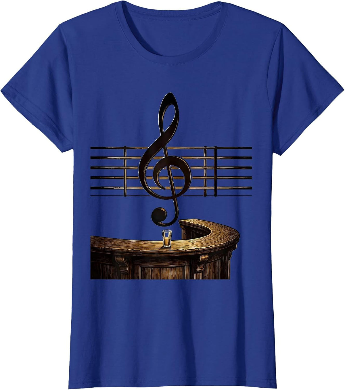 Women's Vintage Treble Clef Tavern Counter Music Lover Humor T-Shirt - Royal Blue