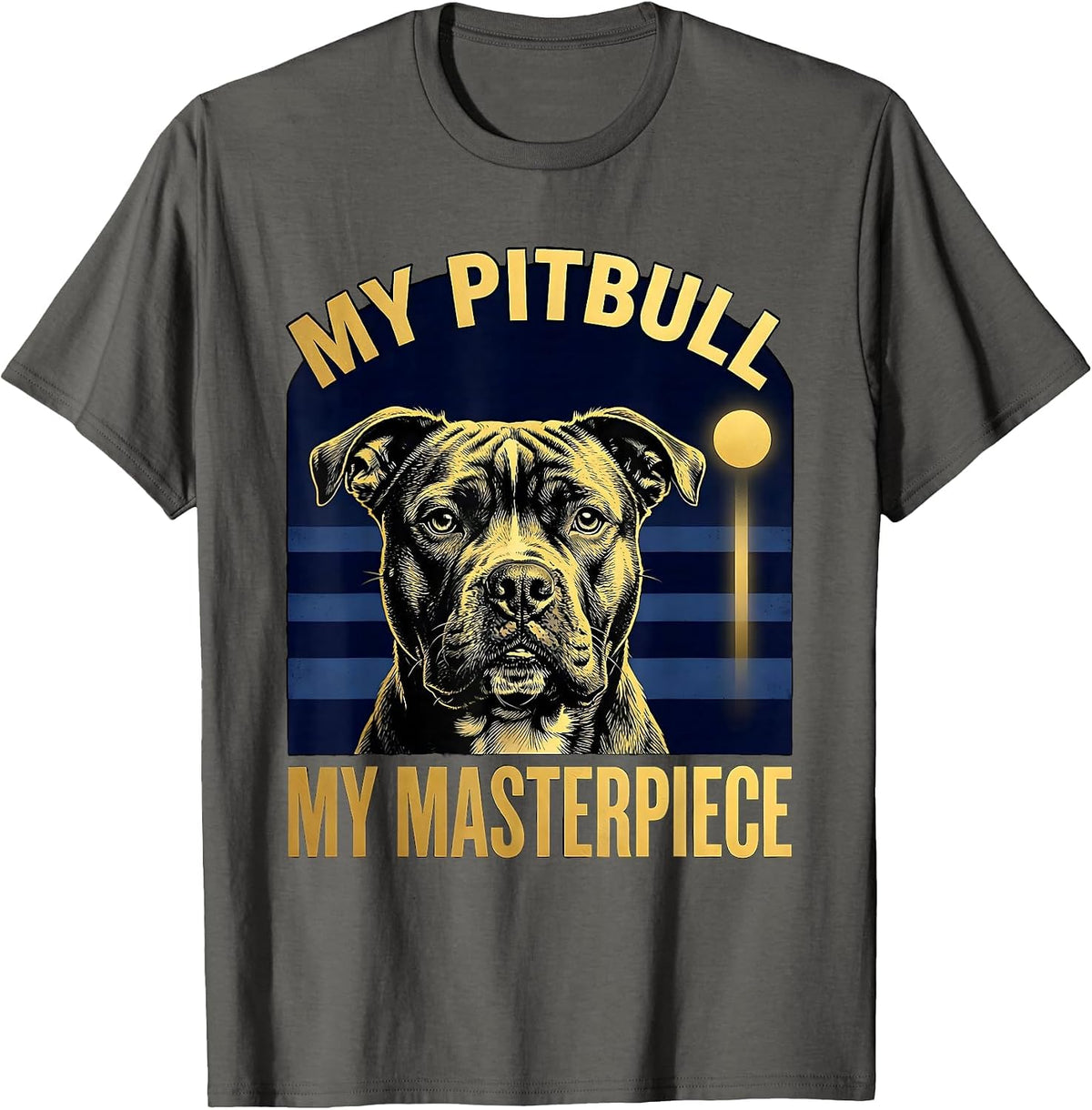 Men's My Pitbull My Masterpiece Expressive Pitbull Portrait Art T-Shirt - Asphalt Grey