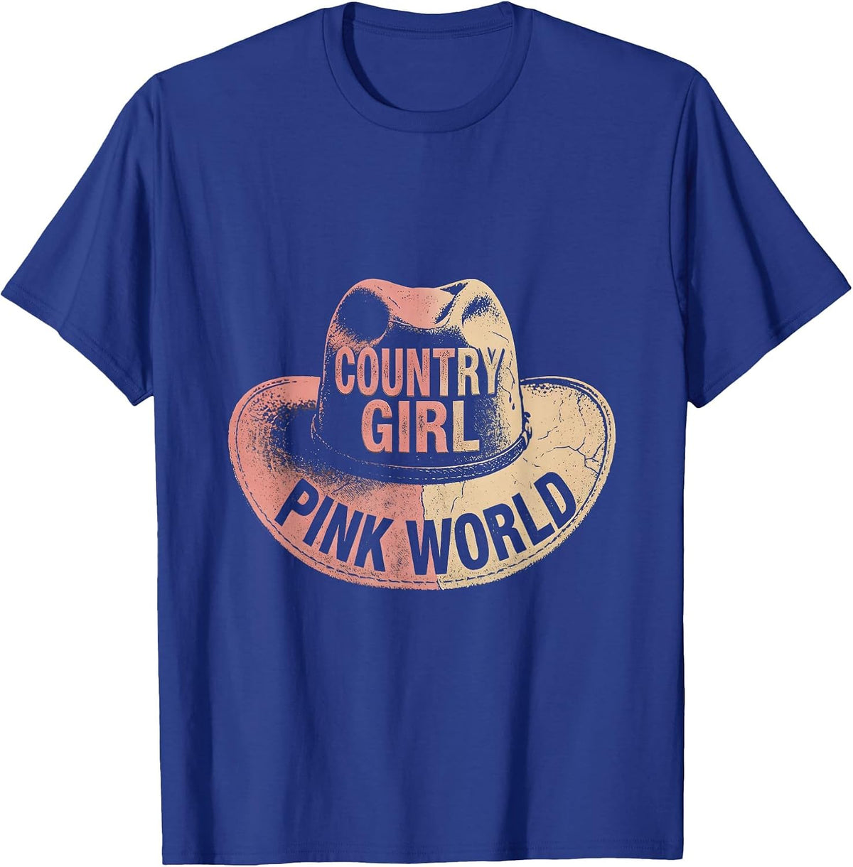 Country Girl Pink World Cowgirl Graphic Design T-Shirt - Royal Blue