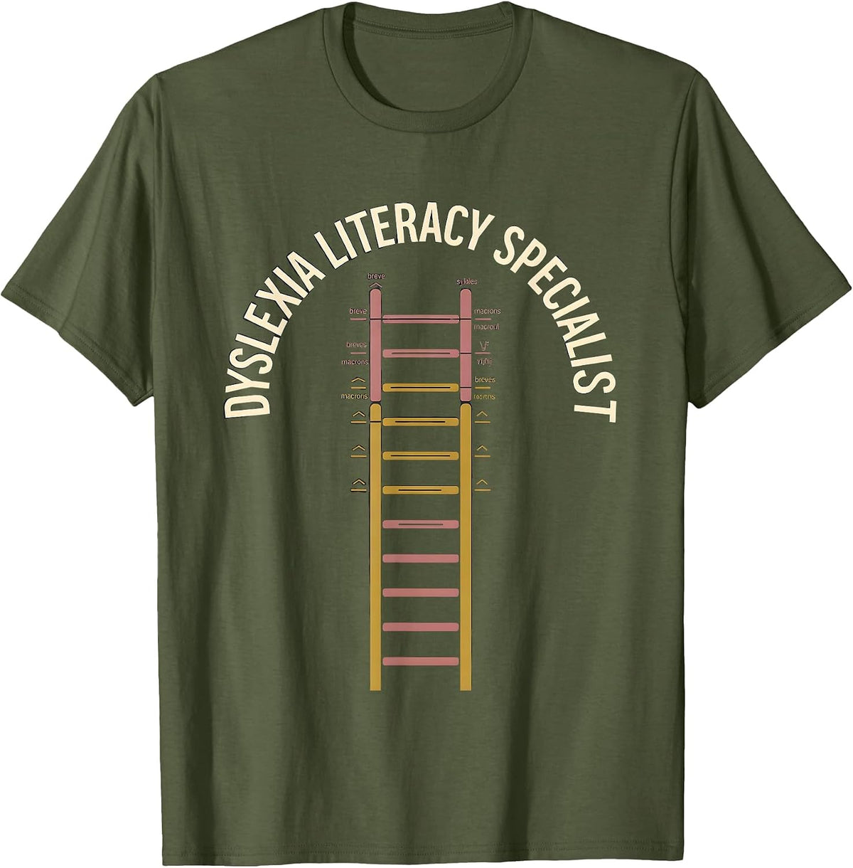 Men's Dyslexia Literacy Specialist Teacher SPED Therapist T-Shirt - Olive Green