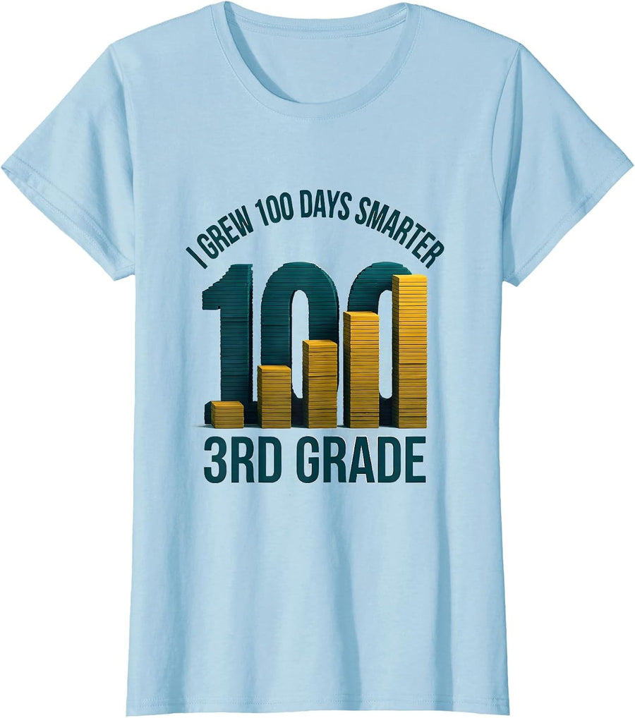 Women's I Grew 100 Days Smarter — 3rd Grade Playful Teacher T-Shirt - Baby Blue