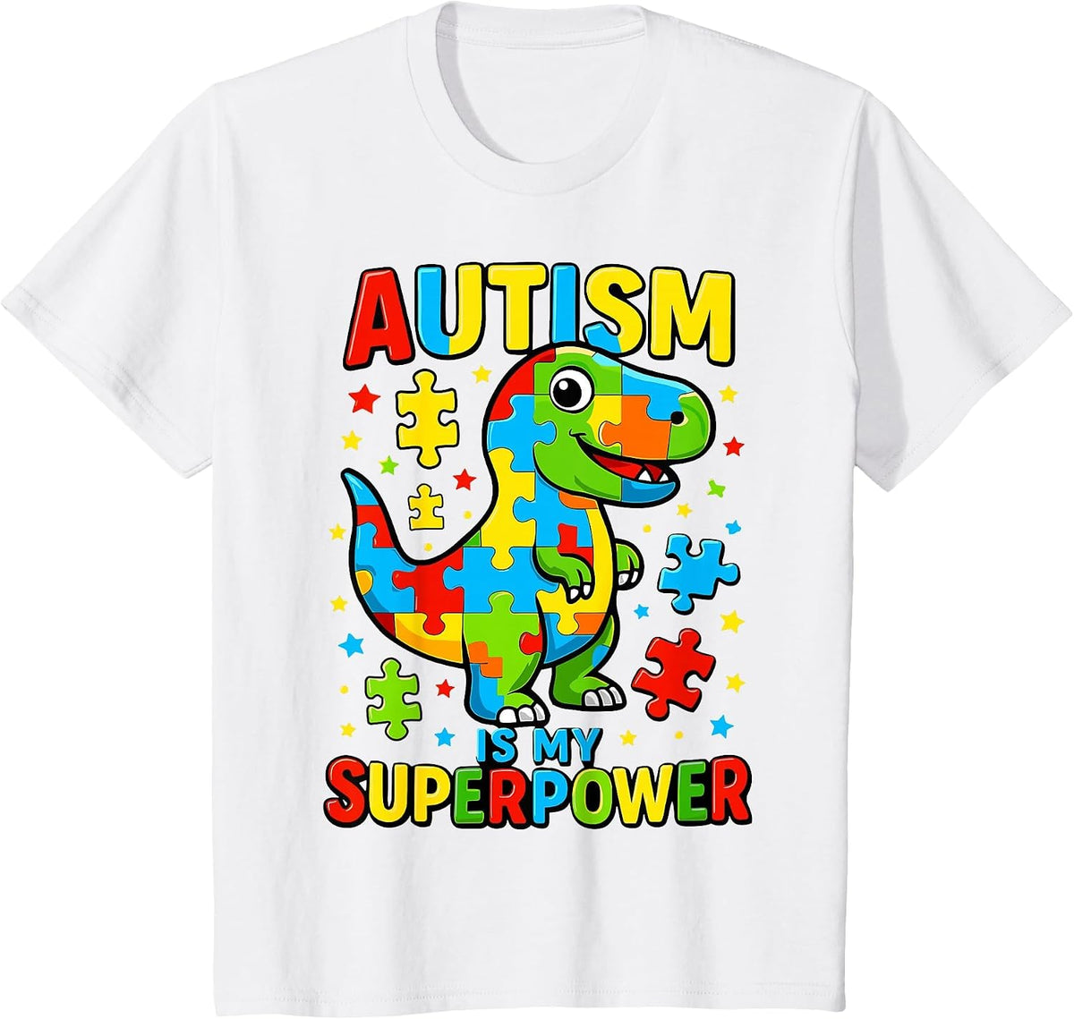 Autism is My Superpower Autism Awareness T-Rex Dino T-Shirt - White