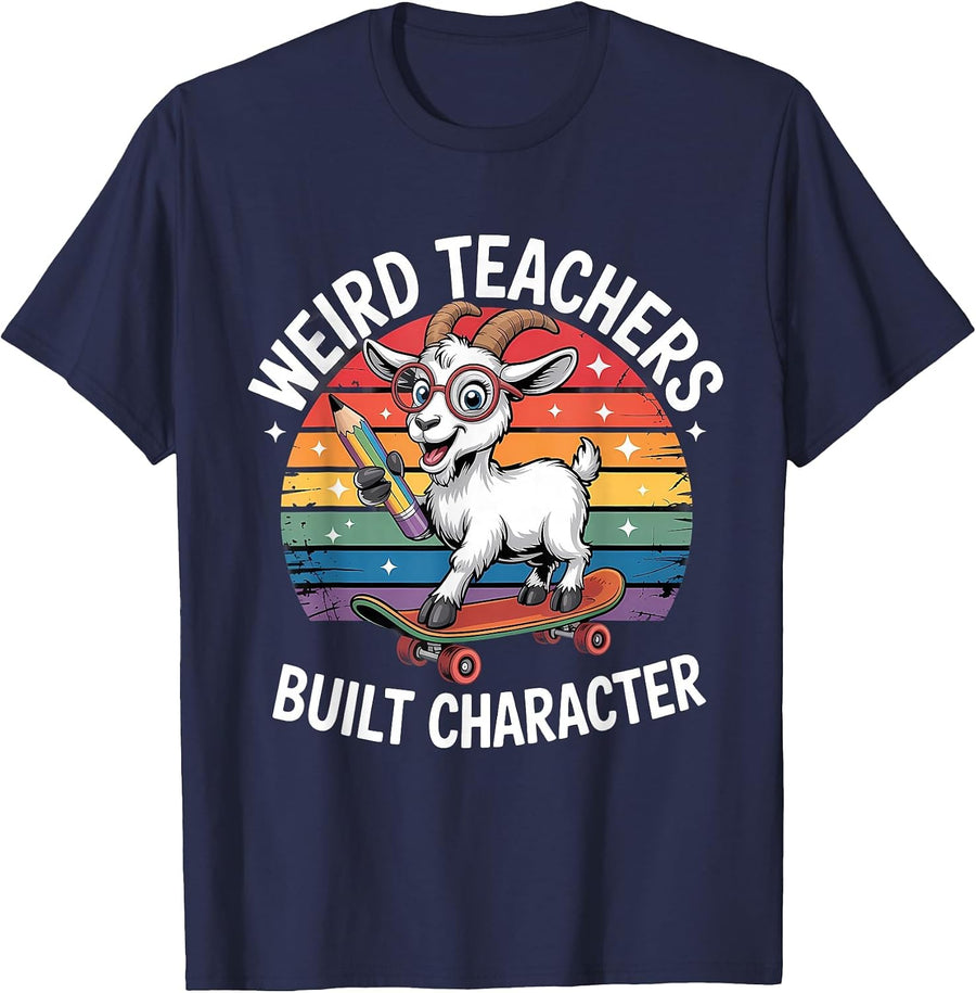 Weird Teachers Build Character Teacher T-Shirt - Navy Blue
