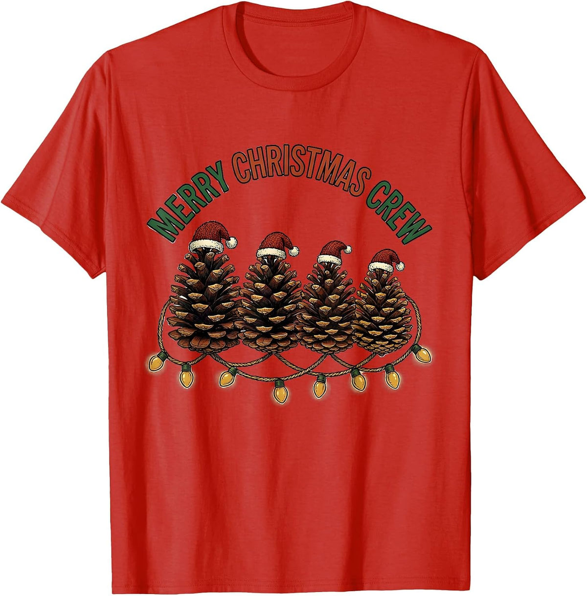 Men's Merry Christmas Crew Festive Family Matching Santa Hat T-Shirt - Red