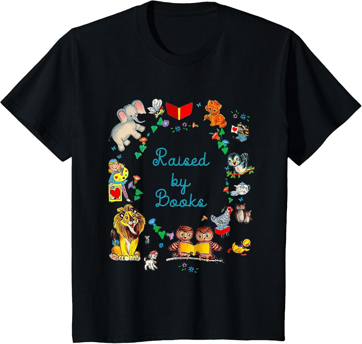 Funny Saying About Reading Raised By Books T-Shirt - Black