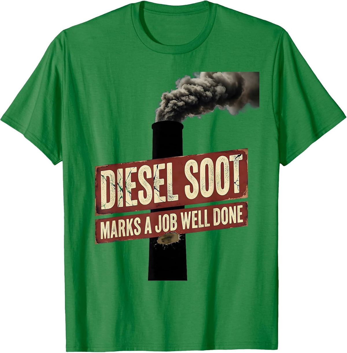 Men's Diesel Soot Marks A Job Well Done Vintage Diesel Mechanic T-Shirt - Kelly Green