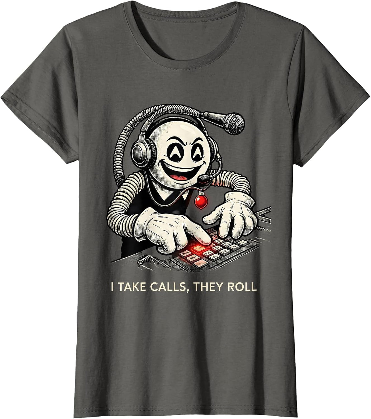 Women's I Take Calls, They Roll Retro Cartoon 911 Dispatcher T-Shirt - Asphalt Grey