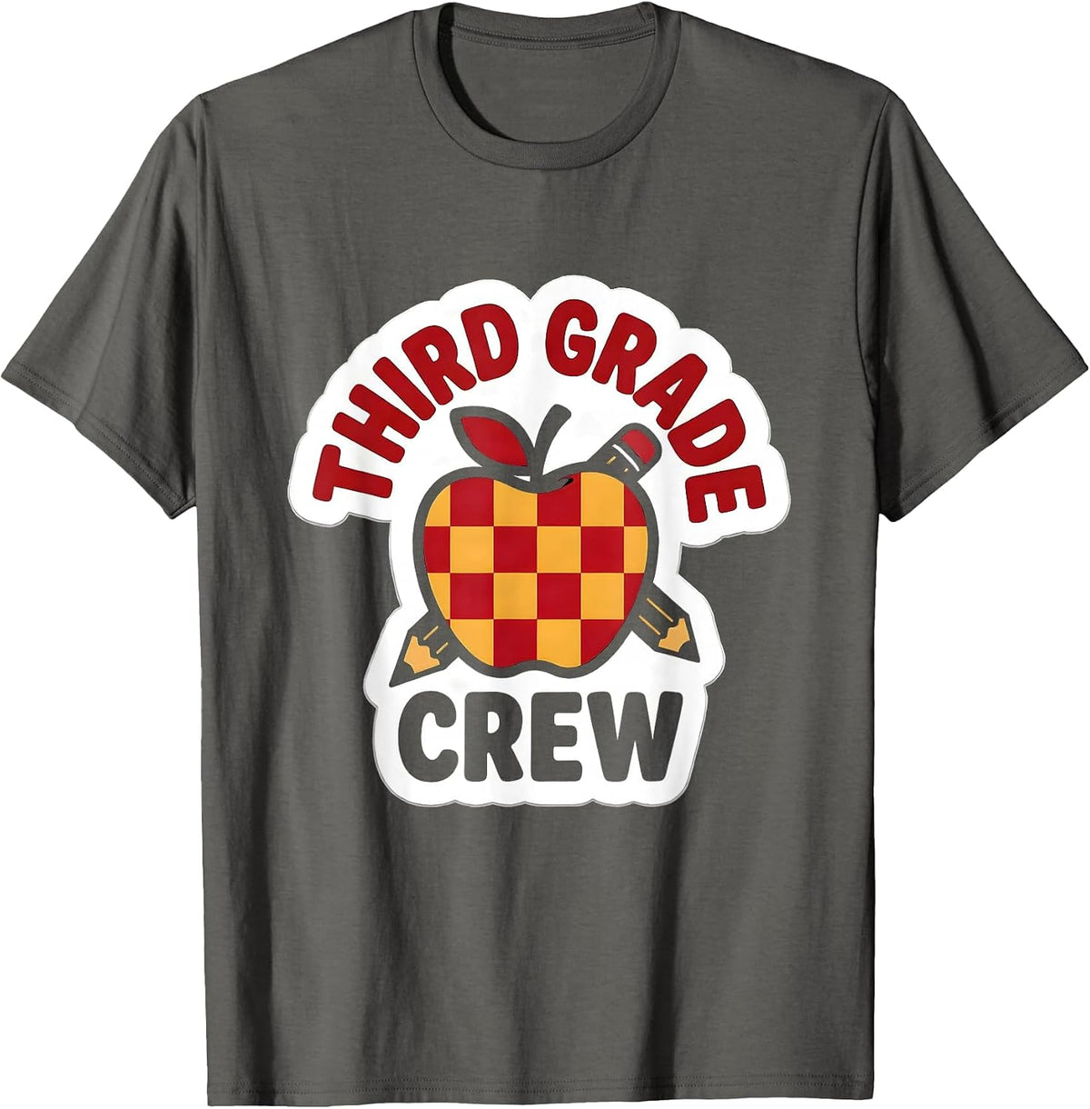 Men's Third Grade Crew Cute Teacher Pencil Apple Back To School T-Shirt - Asphalt Grey