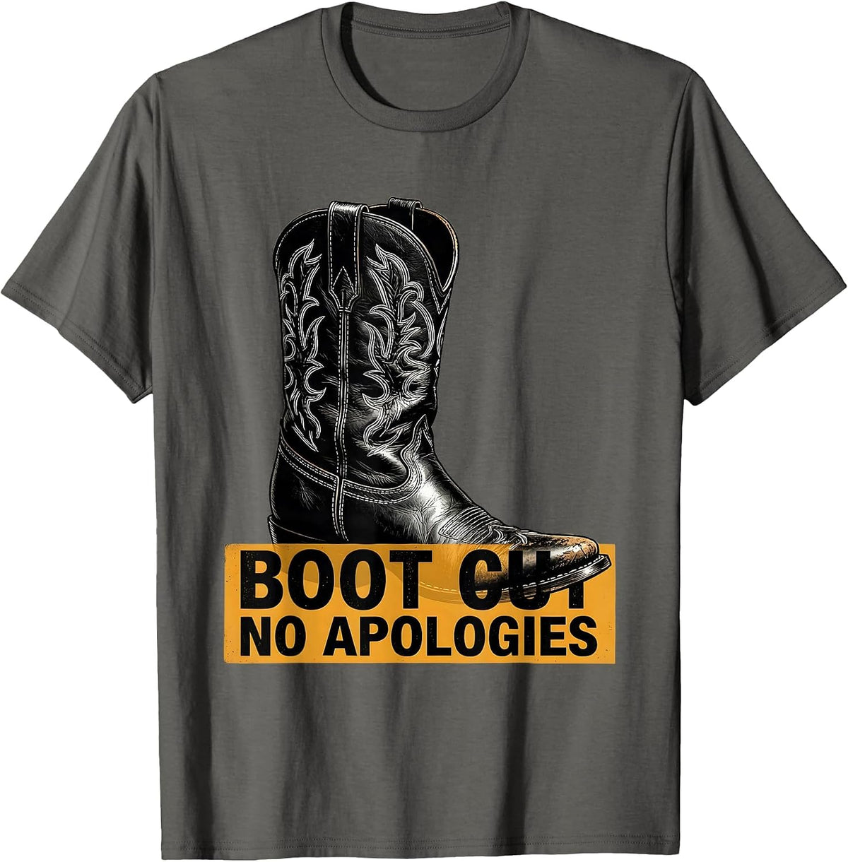Men's Boot Cut No Apologies Bold Western Statement T-Shirt - Asphalt Grey