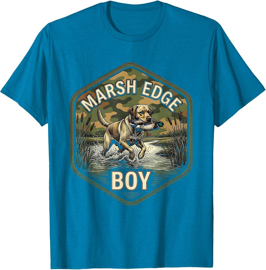 Marsh Edge Boy Camo Hunting Dog Waterfowl Youth Outdoor T-Shirt - Sapphire Blue